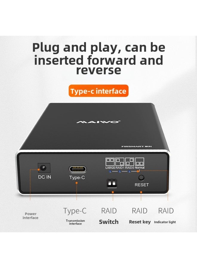 Maiwo Mobile Hard Disk Box 2.5-inch Double-disk Raid Array Box TypeC3.1 Solid State External Box K25272C-Color:K25682 2.5inch Double Disc Array Box - Image 4